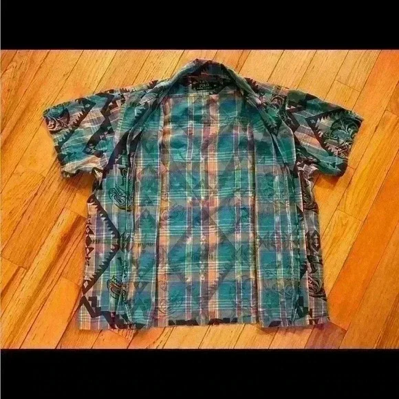 Polo Ralph Lauren Aztec/Hawaiian Plaid Shirt Short Sleeve Button Up Mens Size XL - Picture 5 of 15